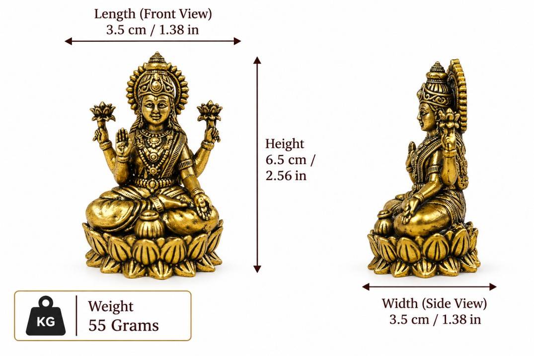 Antique Gold Finish Mini Goddess Lakshmi Brass Idol (6.5 cm) | Traditional Metal Idol for Puja & Home Decor